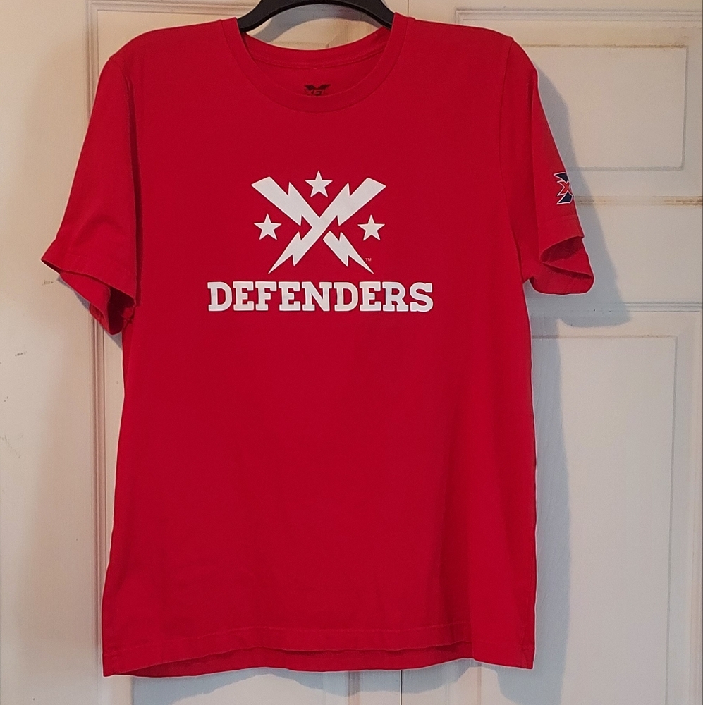 DC Defenders XFL Men Large Red Graphic UFL Logo Short Sleeve T Shirt 2025 Champs